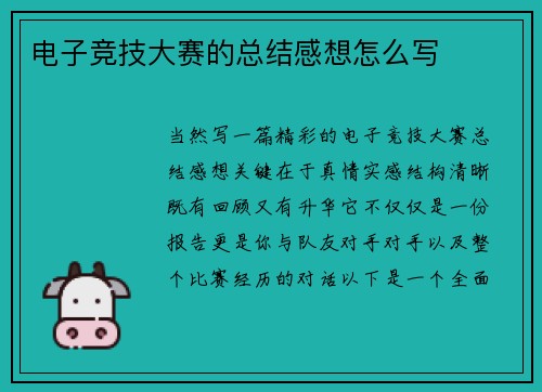 电子竞技大赛的总结感想怎么写
